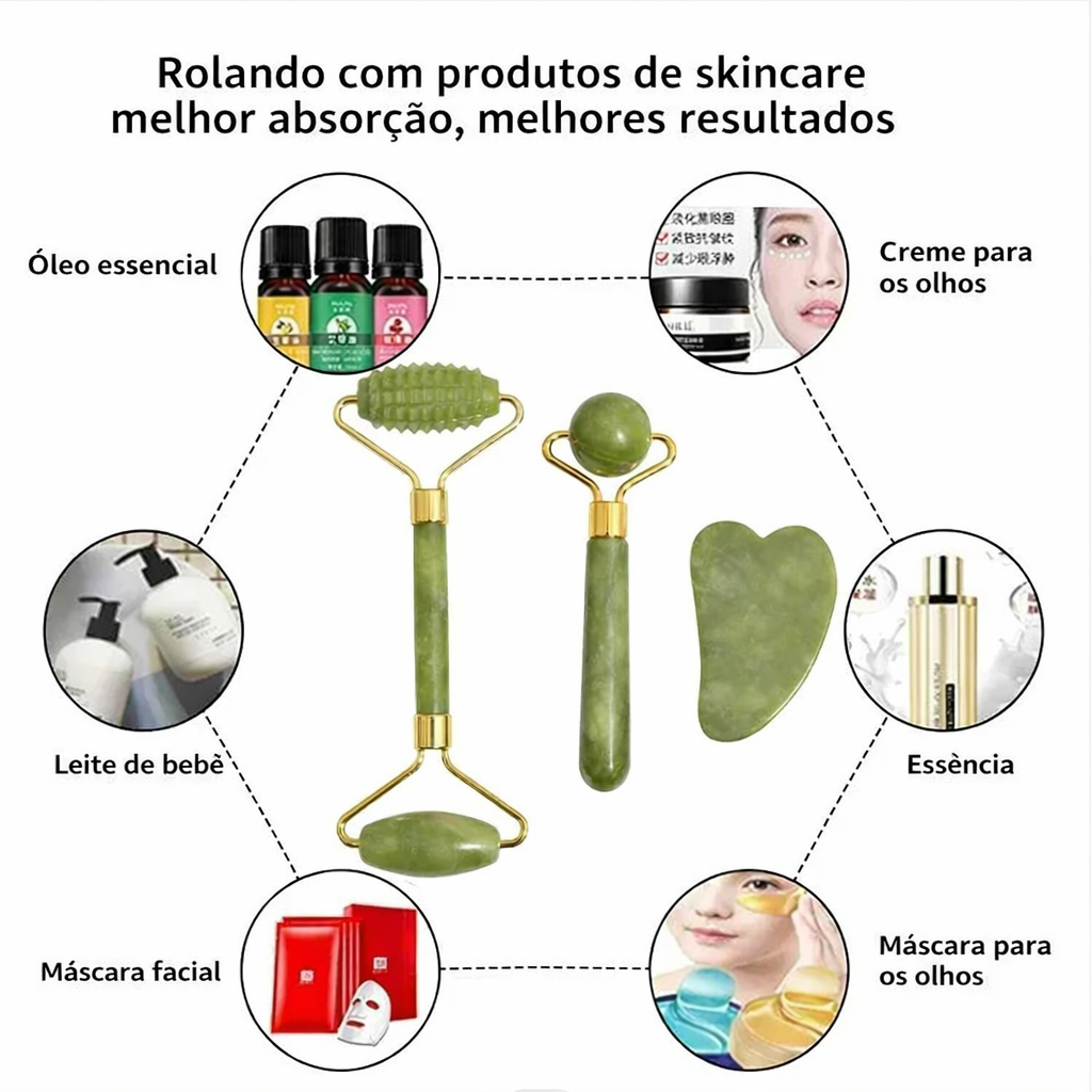 JADEZEN PRO - Kit Facial de Jade com Gua Sha e Rollers